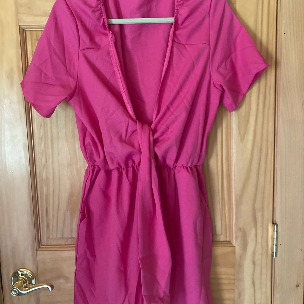 Pink short sleeve wrap front dress size M